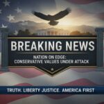 CAUGHT ON VIDEO: TPUSA Journalist Beaten – FBI Moves In Graphic depicting breaking news with an eagle and American flag background