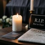 BREAKING: TV Icon DEAD — Cyberbullying Investigation Launched… A candle and memorial card on a table with a newspaper featuring obituaries