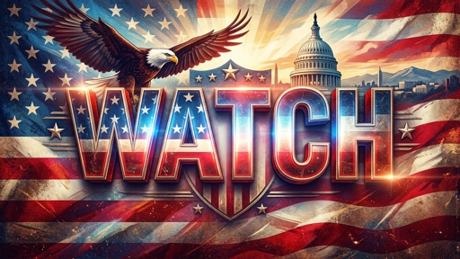 shutterstock_2768114911.jpg Patriotic graphic featuring an eagle, the Capitol building, and the word 'WATCH'