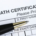 Beloved CELEBRITY’S Final Hours Spark MALPRACTICE Uproar Death certificate form with pen on top.