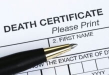 Beloved CELEBRITY’S Final Hours Spark MALPRACTICE Uproar Death certificate form with pen on top.