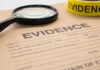 Evidence folder with magnifying glass and evidence tape.