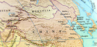 Map of China and surrounding countries.