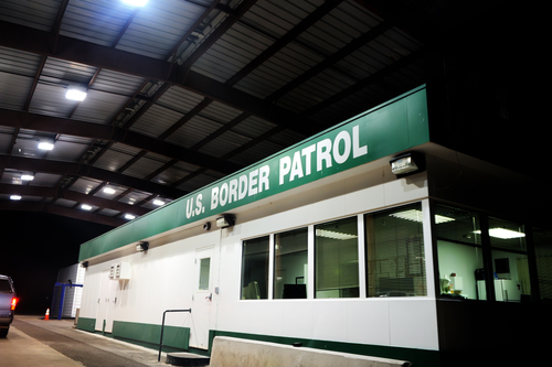 U.S. Border Patrol building at night.